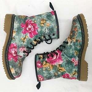 Nicole Lee Floral Combat Style Boots